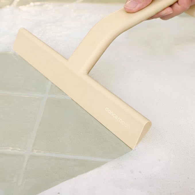 JustHang Shower Squeegee for Glass Doors, All-One-Piece Award-Winning Silicone Squeegee with Built-in Hook for Bathroom, Window, Mirror, Tile Wall,Car, Streak-Free Cleaner,10-Inch Sand Beige