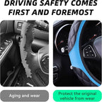 15 Inch Car Leather Steering Wheel Cover, Automotive Accessories Elastic Breathable Anti-Slip Soft Wheel Protector Fits Men and Women, Suitable for SUVs, Trucks, Vehicles and RVs (Blue)
