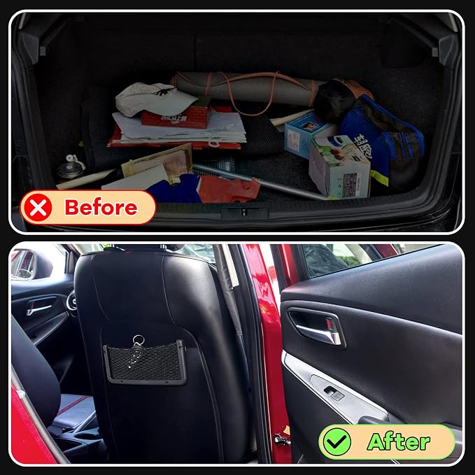 4 Pcs Boat Storage Net Bag, ABS Plastic Car Framed Mesh Net Holder, Phone & Cargo Organizer with Screws for Auto, Rv, Boat, Pontoon, Truck Pocket Storage (9 x 4 Inch)