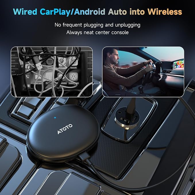 AD5 AI Box Wireless CarPlay Adapter & Android Auto, 2025 Upgrade Ai Box CarPlay Compatible with YouTube, AI DriveChat, Dual Wi-Fi, Dual BT, for OEM Wired CarPlay/Android Auto