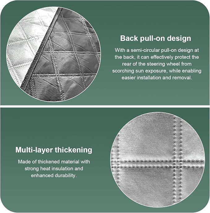 Car Steering Wheel Sunshade, 16.93" Anti-Heat Steering Wheel Protector, 3-Layer Thickened Design, Aluminum Film Car Sun & Heat Block Cover, Universal for Most Cars (Silver)