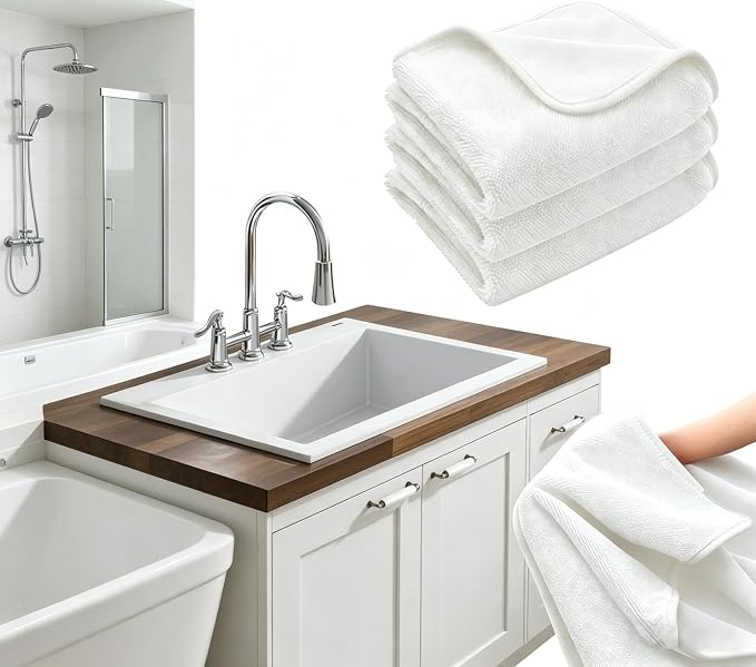 White Dual-Sided Microfiber Face Towels, 3pcs 16"x16" Ultra Absorbent Quick Dry Hair Towels, Exfoliating Face Cloths for Dead Skin, Makeup Remover & Sensitive Skin, Lint-Free Reusable Cleansing Cloths
