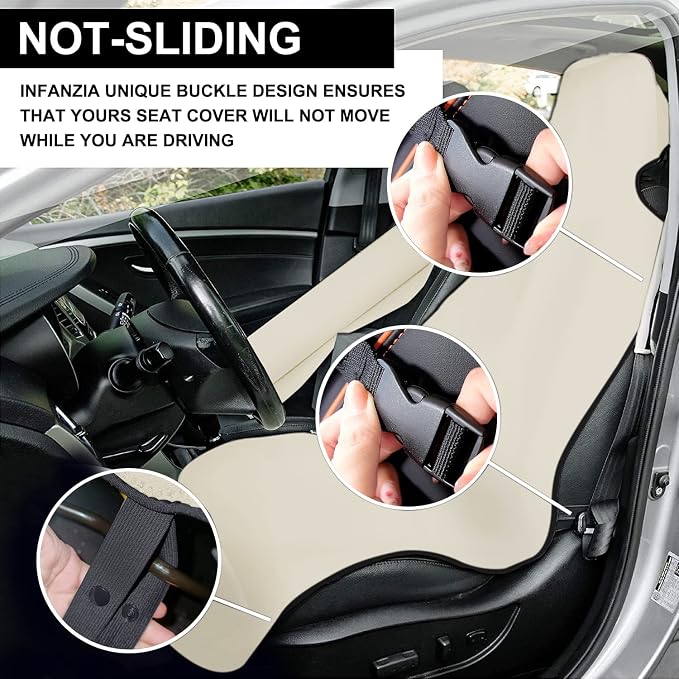 Premium Waterproof Seat Cover Towel Protector Neoprene Universal Fit, Upgraded 100% Washable & Removable Non-Slip Sweat Carseat Towel Covers, Perfect for Gym/Yoga/Workout（Beige,2PCS