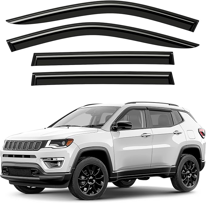 Window Deflectors Smoke Tinted Tape-On Side Window Vent Visor Deflectors Rain Guards Compatible with Compass 2017-2026 - 4pcs. GW0016