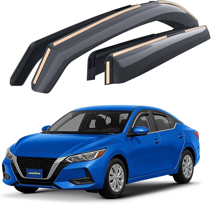 Goodyear Shatterproof in-Channel Window Deflectors for Nissan Sentra 2020-2025, Rain Guards, Window Visors for Cars, Vent Deflector, Car Accessories, 4 pcs - GY008418