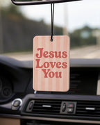 Pink Boho Christian Car Air Freshener 4 Pcs Coconut Scented, Jesus Loves You Car Accessories Mirror Decor, Inspirational Religious Hanging Air Freshener for Cars Closet Drawer Books Kids Room
