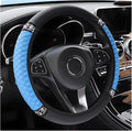 Bling Car Steering Wheel Cover, 15 Inch Rhinestones Soft Leather Elastic Steering Wheel Protector, Sparkly Crystal Diamond for Women Girls, Car Interior Accessories for Most Cars (Blue)