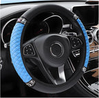 Bling Car Steering Wheel Cover, 15 Inch Rhinestones Soft Leather Elastic Steering Wheel Protector, Sparkly Crystal Diamond for Women Girls, Car Interior Accessories for Most Cars (Blue)