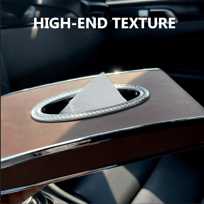 Faux Leather Car Tissue Box for Car Interior, Multi-Function Tissue Holder with Visor Clip, Armrest & Back Seat Napkin Organizer, Vehicle Tissue Dispenser Accessories (Brown Hanging)