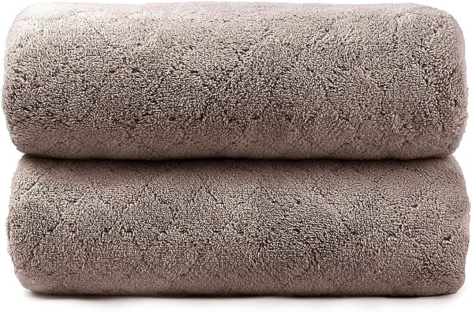 Microfiber Bath Towels, Oversized, Ultra Soft, Super Absorbent and Fast Drying, No Fading Large Bathroom Towel Set for Sport, Travel, Fitness (Coral Fleece - Chocolate, 30 in x 60 in)