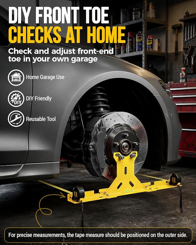 Wheel Toe Alignment Tool Kit for at Home DIY Garage Use, Stainless Steel Toe Plates with Dual Tape Measures, Quick Front-End Toe Check for Automotive Cars Trucks SUVs-Yellow (Patent Design)