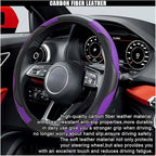 Car Steering Wheel Cover, 15 Inch Carbon Fiber Leather Elastic Steering Wheel Protector, Anti-Slip, Breathable & Soft Car Interior Accessories Universal for Most Cars, Men & Women (Purple)