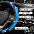 15 Inch Car Leather Steering Wheel Cover, Automotive Accessories Elastic Breathable Anti-Slip Soft Wheel Protector Fits Men and Women, Suitable for SUVs, Trucks, Vehicles and RVs (Blue)