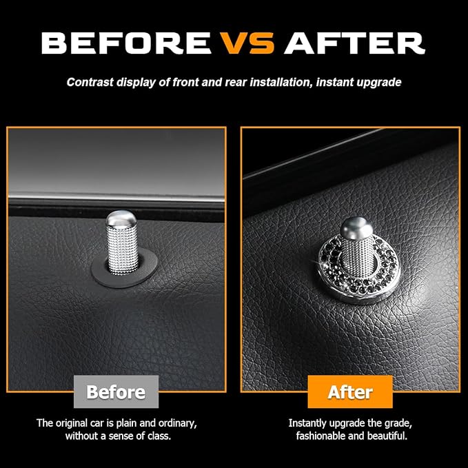 4 Pcs Bling Car Inner Door Lock Covers, Crystal Pull Rod Bolt Stickers, Sparkly Rhinestones Auto Door Bolt Decorations, Vehicle Lock Pin Cap Decors for C Class C200L GLC260 C260L (Black)
