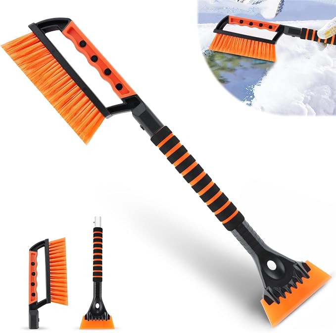 Ice Scraper and Snow Brush for Car Windshield, 24.75" Removable Snow Removal Tool, Automotive Exterior Accessories and Winter Essentials for Cars, Trucks, and SUVs,Orange
