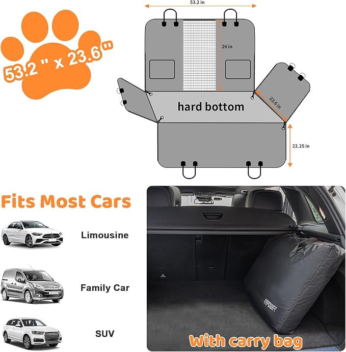 2026 Upgraded Back Seat Extender for Dogs - Large Hard Bottom Dog Car Seat Cover Holds 550lbs, Waterproof Dog Hammock Pet Bed with High-Density Foam Non-Slip Backseat Protector