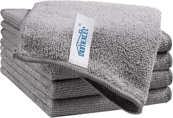 Grey Cleaning Rags 5 Pack, Highly Absorbent Microfiber Cleaning Cloth for Kitchen, Lint Free, Scratch-Free, Reusable Microfiber Towels for House, Window and Glass, Cars, 11.5 X11.5 inch