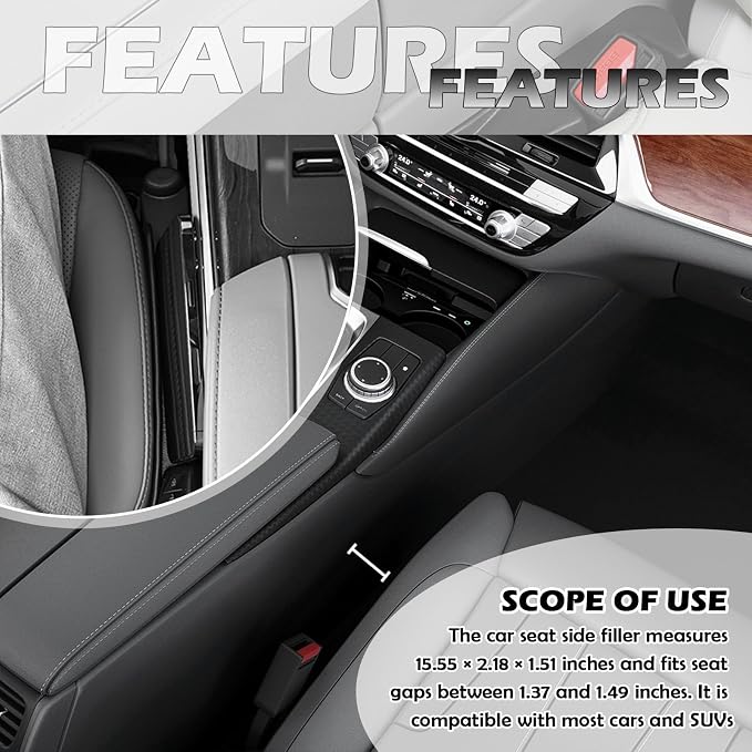 2-in-1 Upgraded Car Seat Gap Filler with Hook,2PCS Double Side Car Seat Gap Plug with Storage Slot,Universal in Between Cars Seats Catcher Cars Interior Accessories