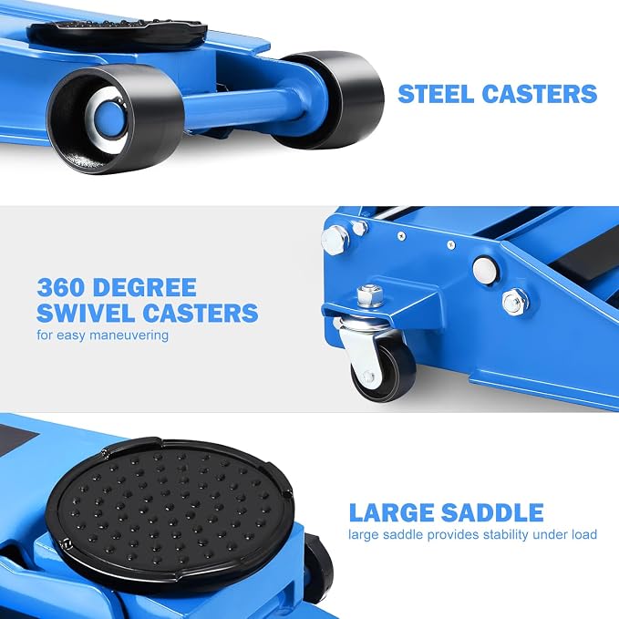 DNA Motoring Low Profile Hydraulic Trolley Service/Floor Jack, 3 Ton (6000 lbs) Capacity, Lifting Range 3"-20", Blue, TOOLS-00475