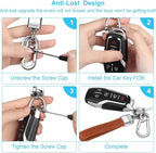 Genuine Leather Car Keychain,Universal Heavy Duty Metal Key Chain Accessories,Car Fob Key Keychain Holder with 360 Degree Rotatable Snap Swivel and Anti-Lost D-Ring for Men Women(Brown)
