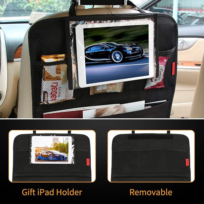 Car Backseat Organizer Premium Quality Car Kick Mats with 10" Tablet Holder - Extra Large Pocket- Sturdy Top 2Pack