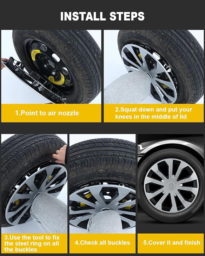 Hubcap Wheel Covers Hub Caps 16 Inch Set of 4 Black & Silver Universal Wheel Rim Cover R16 Stylish Car Decor Wheel Covers for Toyota Camry Nissan Mazda (silver-05, 16 inch)