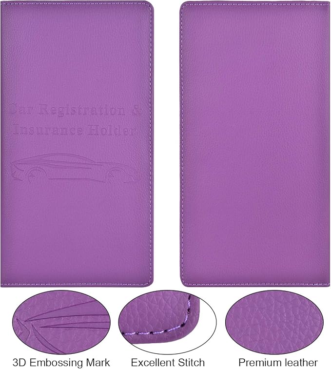 Car Registration and Insurance Card Holder, Vehicle Glove Box Car Organizer Women Car Accessories with Magnetic Shut for Cards, Essential Document, Driver License, Purple