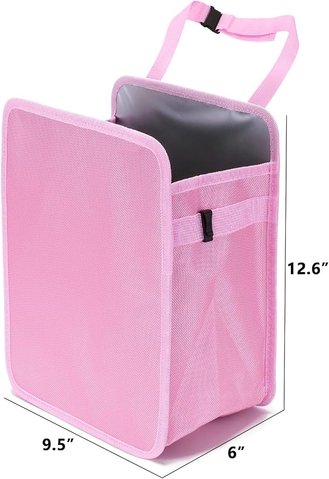 3 Gallons Open-Top Car Trash Can, Large Capacity Hanging Car Trash Bag with Water-Proof PEVA Liner, Stand Car Trash Bag Foldable Car Storage Bag for Cars SUV Truck (Pink)