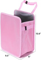 3 Gallons Open-Top Car Trash Can, Large Capacity Hanging Car Trash Bag with Water-Proof PEVA Liner, Stand Car Trash Bag Foldable Car Storage Bag for Cars SUV Truck (Pink)