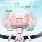 8000mAh Portable Stroller Fan, 27H Ultra-long Battery Life Detachable 4 Speed 360°Rotate LED Night Light with 2 Modes, USB Rechargeable Handheld Cooling Fan for Travel/Car Seat/Bedroom