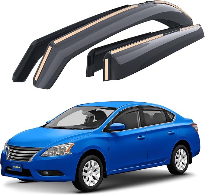 Goodyear Shatterproof in-Channel Window Deflectors for Nissan Sentra 2013-2019, Rain Guards, Window Visors for Cars, Vent Deflector, Car Accessories, 4 pcs - GY003482