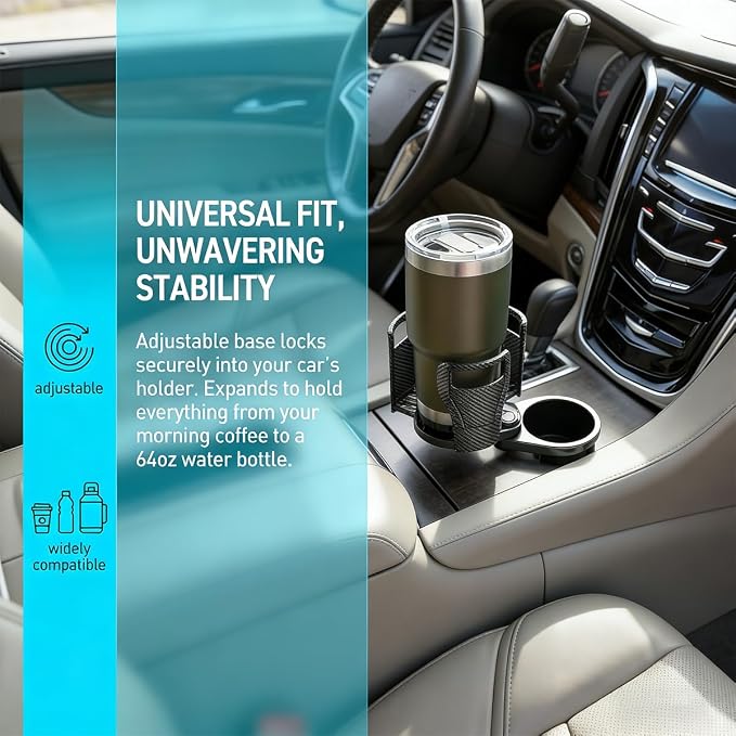 Car Cup Holder Expander, 2 in 1 Multifunctional 360° Rotating Water Bottles Holder Extender Adapter with Adjustable Base, Automotive Insert Drink Cup Adapter, Universal for Vehicles (Black)