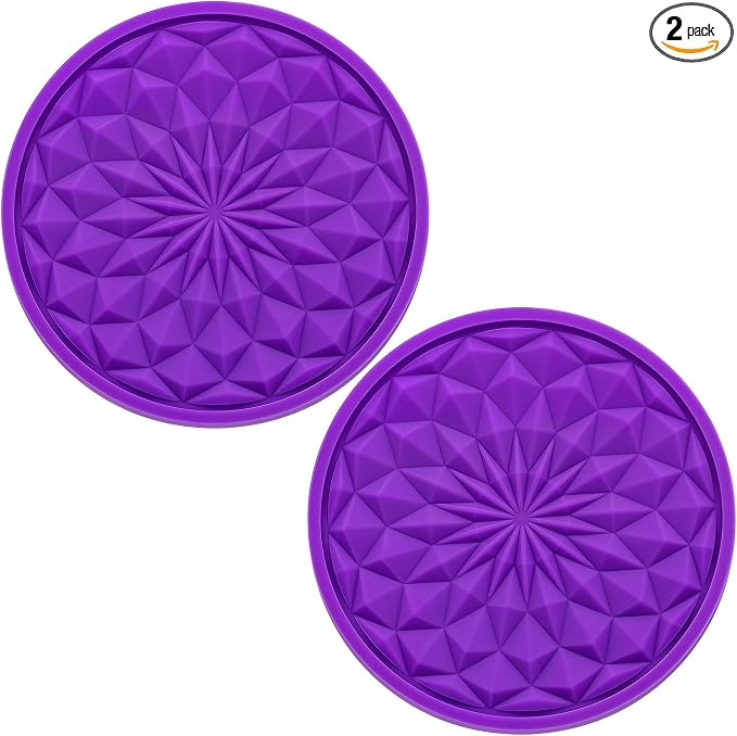 2 Pack Silicone Car Cup Holder Coaster – 2.75 Inch Non-Slip Drink Mat, Universal Fit for Most Vehicles – Cute & Functional Auto Accessories (Purple)