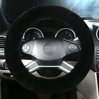 Fluffy Steering Wheel Cover for Women Fuzzy Steering Wheel Cover Winter Warm Faux Wool Plush Car Wheel Cover Furry Steering Wheel Protector Universal Fit 15 Inch (Black)