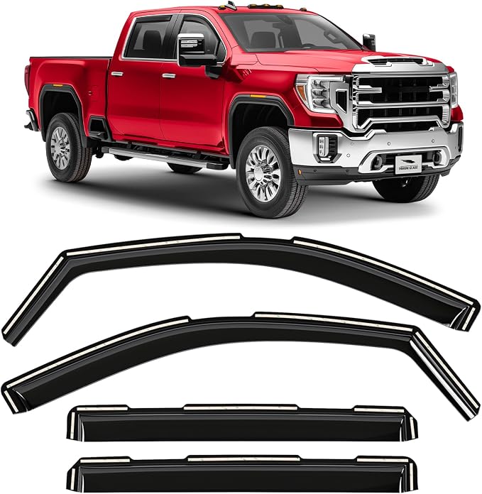 Voron Glass in-Channel Extra Durable Rain Guards for GMC Sierra 2500HD/3500HD 2020-2026 Crew Cab, Window Deflectors, Vent Window Visors, 4 Pieces - 200472