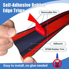Rubber Edge Trim, Self-Adhesive U Channel Edge Protector for Plywood, Cabinet, 3/8" Wood Edge Banding, Flexible Furniture Repair, EPDM Material, Fit 3/8"(10mm), Length 20Ft, Black Color
