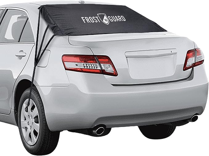 Rear Windshield Cover for Ice and Snow, for Sedans - Rear Window Cover to Reduce Scraping, with Elastic to Conform to Vehicle's Shape - Secure Hooks for A Tight Fit - Black, 50 x 32 Inches