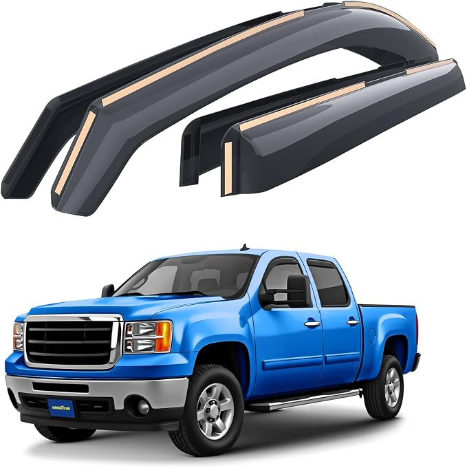 Goodyear Shatterproof in-Channel Window Deflectors for Trucks GMC Sierra 2500HD/3500HD 2007-2014 Crew Cab, Rain Guards, Window Visors, Vent Deflector, Truck Accessories, 4pcs- GY003400LPv2