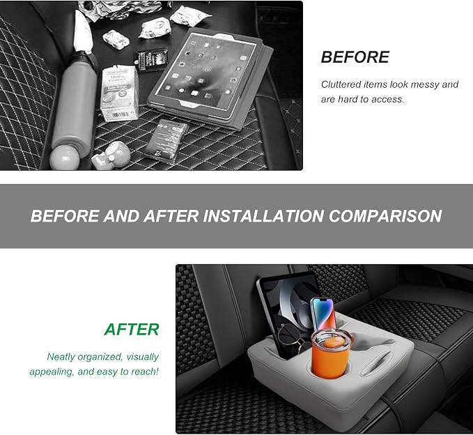 Sun Walker Back Seat Cup Holder for Car, Waterproof Rear Seat Organizer Expander Tray to Store Phone Drink Snack, Universal Leather Cup Holder Pillow for Truck RV Boat Sofa Bed (Gray)
