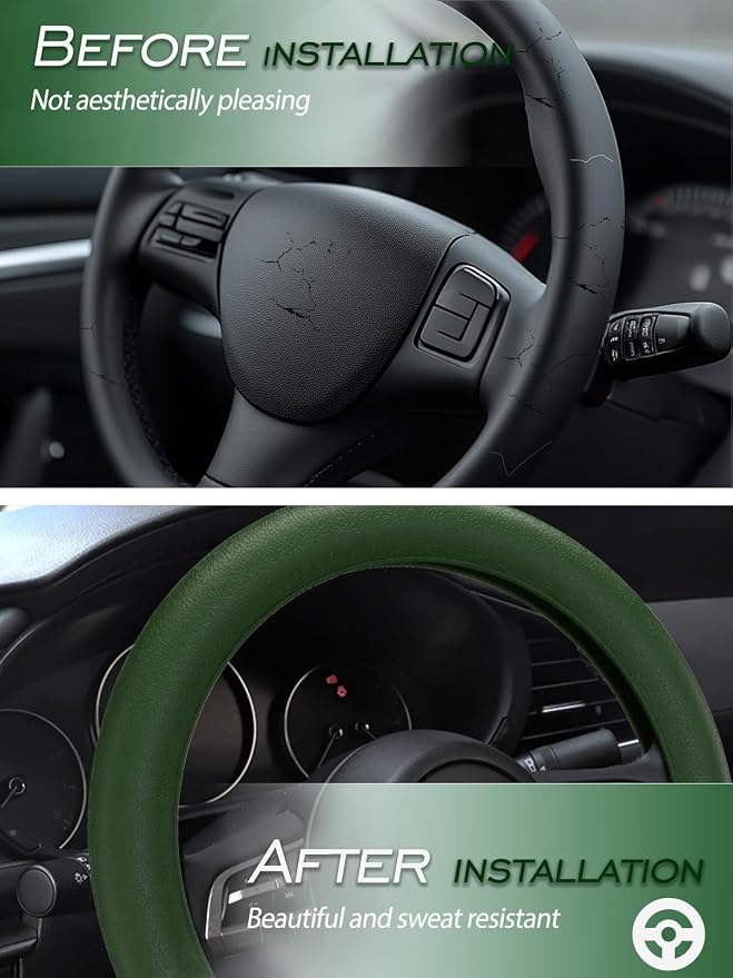 Car Steering Wheel Cover, Non-Slip Silicone Material, Multiple Color Choices, Universal Auto Parts Steering Wheel Cover, Suitable for Most Cars (Dark Green)