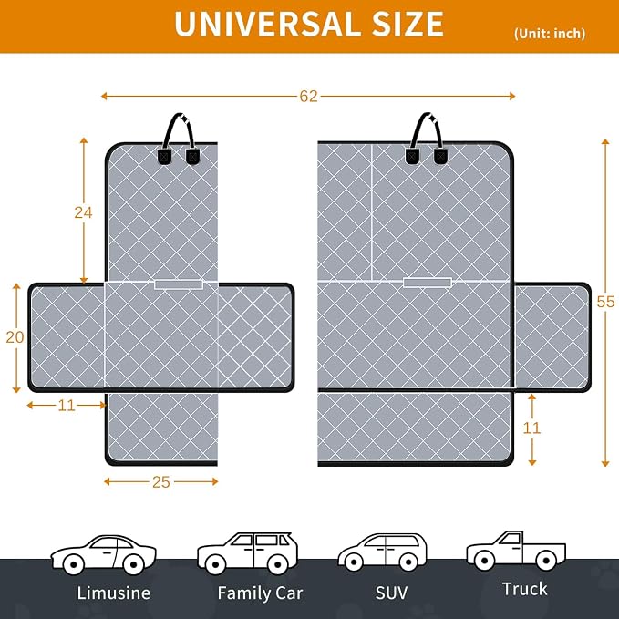 IVY&LANE Dog Car Seat Cover for Back Seat,Conversible 2-in-1 Waterproof Front Seat Cover,Heavy-Duty & Scratchproof Car Seat Protector Cover for SUVs,Trucks and Sedans(Large,Grey)