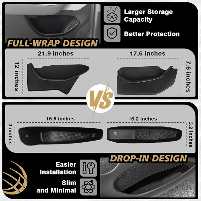 4PCS Door Organizer Tray Compatible with 2026 Model Y Juniper Performance/Premium/Standard Accessories Anti-Slip Easy to Clean Front & Rear Door Side Pocket Storage Box Insert Tray (Drop-in)
