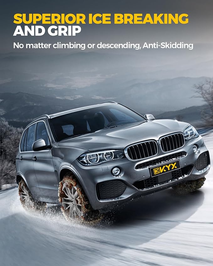 Upgrade Alloy Steel Tire Chains for Car/SUV/Pickup Truks, Adjustable Universal Emergency Snow Chains for Off-road SUV Car Tires 185 195 205 215 225 235 245 255 - Set of 6, Alloy Steel