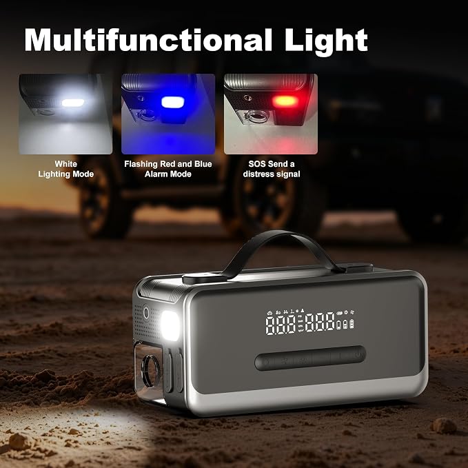 Tire Inflator Portable Air Compressor with Jump Starter, Air Pump for Car | Faster Inflation 35L/min,Auto Shut-Off,Cordless,Vacuum and Blower Functions,for Pickup Truck,Bike,Motorcycle and Balls