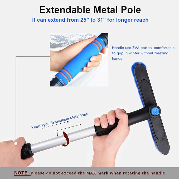 Ice Scrapers for Car Windshield, Upgraded 31 Inch Snow Scraper and Brush Combo Extendable 360° Pivoting Ice Snow Removal Tool for Car, Truck, SUV, Christmas(Blue)