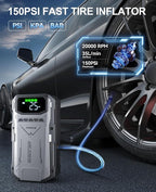 Jump Starter with Air Compressor, 4000A Portable Car Battery Charger Jump Box, 150PSI Tire Inflator and Battery Jumper Pack for 12V Vehicle, Jumper Starter Power Booster, Roadside Emergency Kit