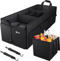 Trunk Organizer with Insulated Leakproof Cooler Bag, 98L Collapsible Car Storage Large Trunk Organizer for Car SUV Van with Removable Dividers & Adjustable Securing Straps