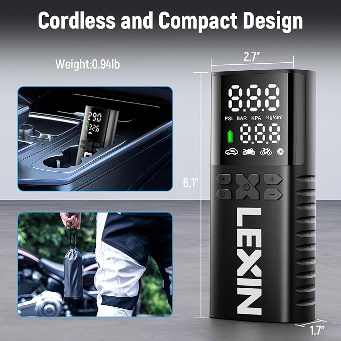 P4 Tire Inflator Portable Air Compressor, 150PSI Electric Air Pump for Car Tires, w/Pressure Gauge&LED Light, 4000mAh Cordless Smart Pump for Car/Motorcycle/Bike/Bicycle/Scooter/Ball/Inflatable