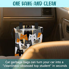 Car Trash Bag Cute Cartoon Cats Leak-Proof Waterproof Car Garbage Bag with Drawstring Foldable Canvas Trash Bin with Adjustable Buckle for Car Accessories, Travelling, Camping