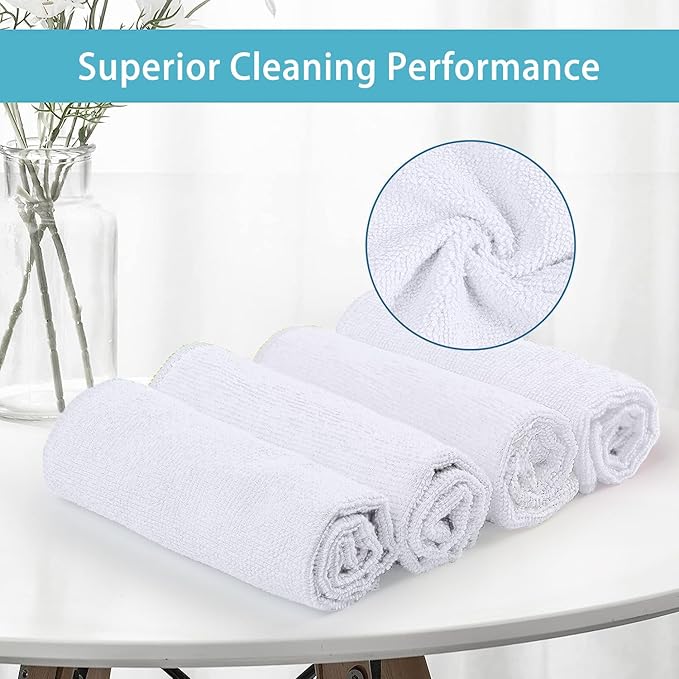 White Microfiber Cleaning Cloth 100 Pack, Microfiber Towel for Cars, Lint Free, Scratch-Free, Highly Absorbent, and Cleaning Rags for House, Window and Glass, Cars, TV Screen 11.5 X11.5 inch